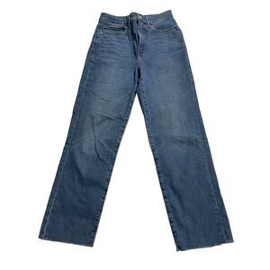 Express Mom Jean Super High Rise Straight Leg Crop Raw Hem Womens Size 4 R Blue